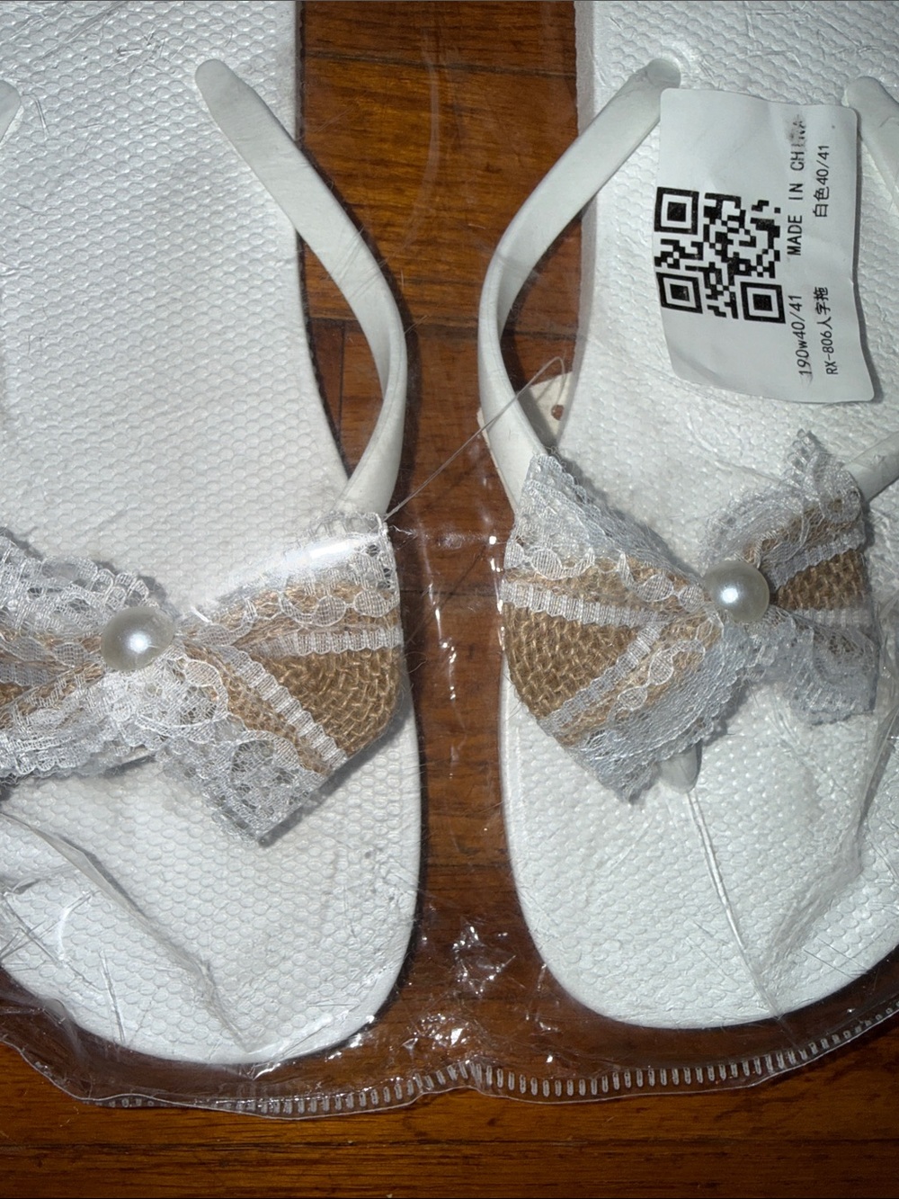 Jasmine White Lace Bow Sandals with Pearl Accent